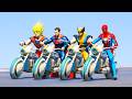 SPIDERMAN JET SKI WATER RACING JUMP CHALLEGNE on BEACH MEGA RAMP,SUPERHEROES CARS RACE  GTA 5