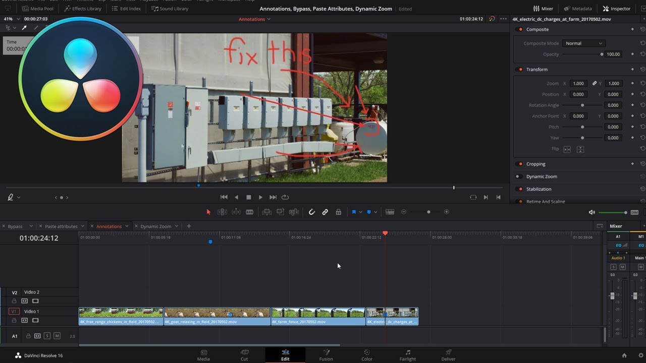 Annotations Bypass Paste Attributes Dynamic Zoom In Davinci Resolve Davinci Video Editor Video Editing Annotations Bypass Paste Attributes Dynamic Zoom In Davinci Resolve Davinci Video Editor Video Editing