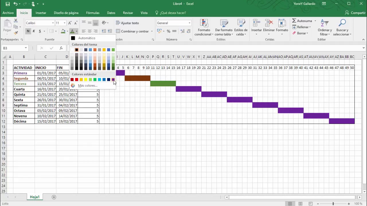 Cómo hacer un Diagrama de Gantt en Excel - YouTube