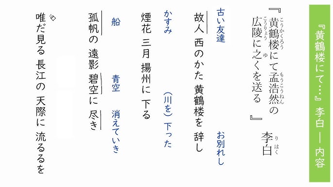 漢詩 黄鶴楼にて 李白 内容 Youtube