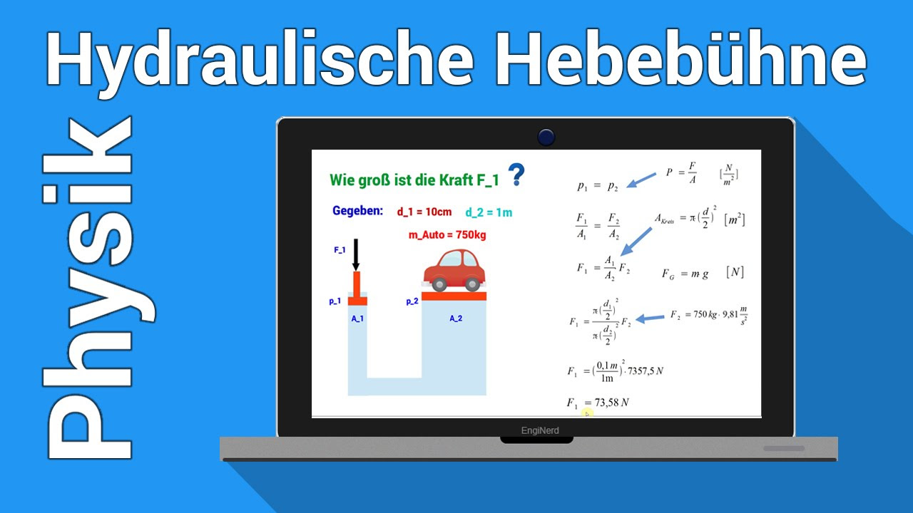 Hydraulische Presse Hebebühne - Physik Übung - Druck Hub Energie berechnen