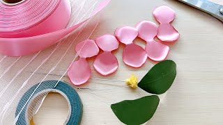DIY, How to Make Pink Camellia with Ribbon, Easy Flower Making, Satin Ribbon Flowers (170)
