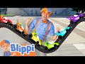 Rainbow race cars with blippi  vehicles for kids  educationals for children