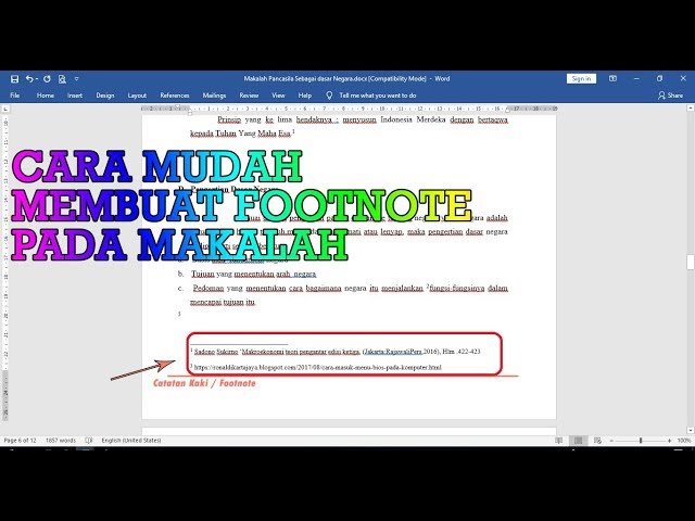 Cara Membuat Footnote Catatan Kaki Di Microsoft Word 2010 2016 Terbaru Youtube