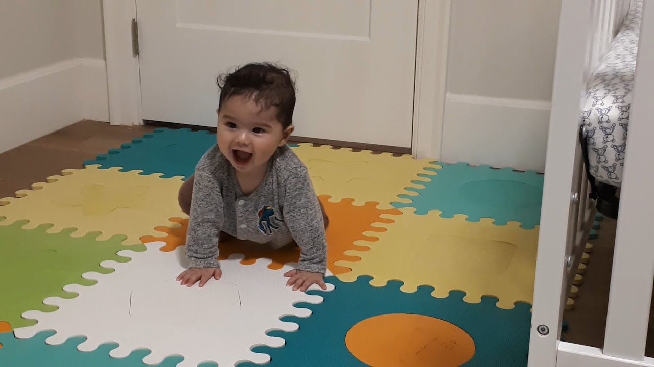 Baby Justin loves his foam mat Baby crawl Baby play YouTube