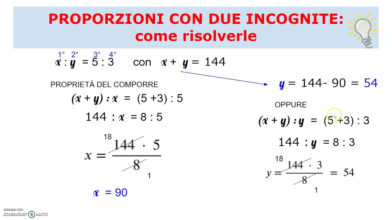 PROPORZIONI CON 2 INCOGNITE e applicaz. comporre e YouTube