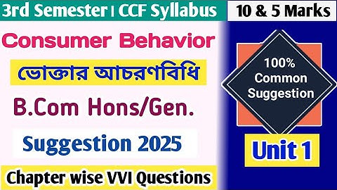 Bcom 3rd Semester CONSUMER BEHAVIOR Suggestion 2025||B.Com 2nd year Consumer Behavior Suggestion CU