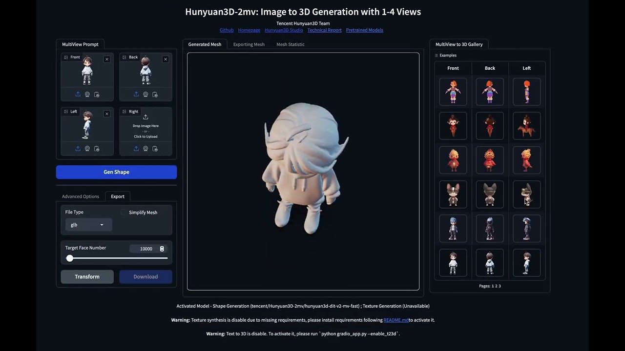 Hunyuan3D 2.0 MV Free Text-to-3D and Image-to-3D Generation Tool