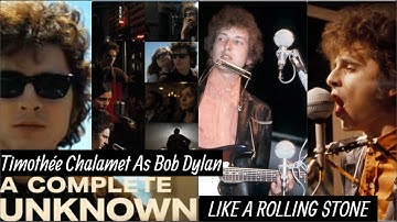 Timothée Chalamet sings Like a Rolling Stone as Bob Dylan (2024 Biopic Trailer #2) vs 1965 Newport