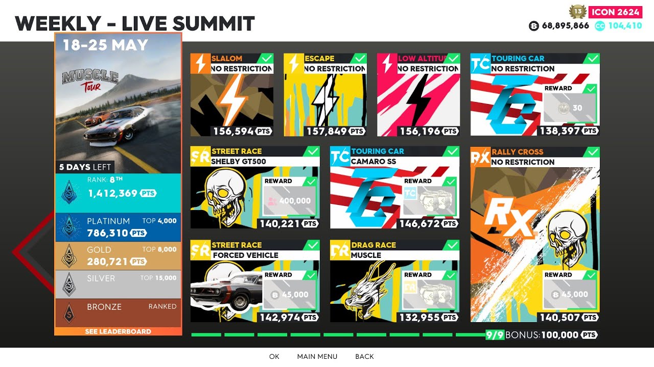 The Crew 2 : "Muscle Tour" - 1,412,369 PTS Live Summit Platinum Guide