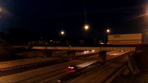 CSX Intermodal Train Through Town Then Over Interstate Highway