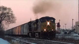 CF&E light engine move and loaded grain train CSX locomotives