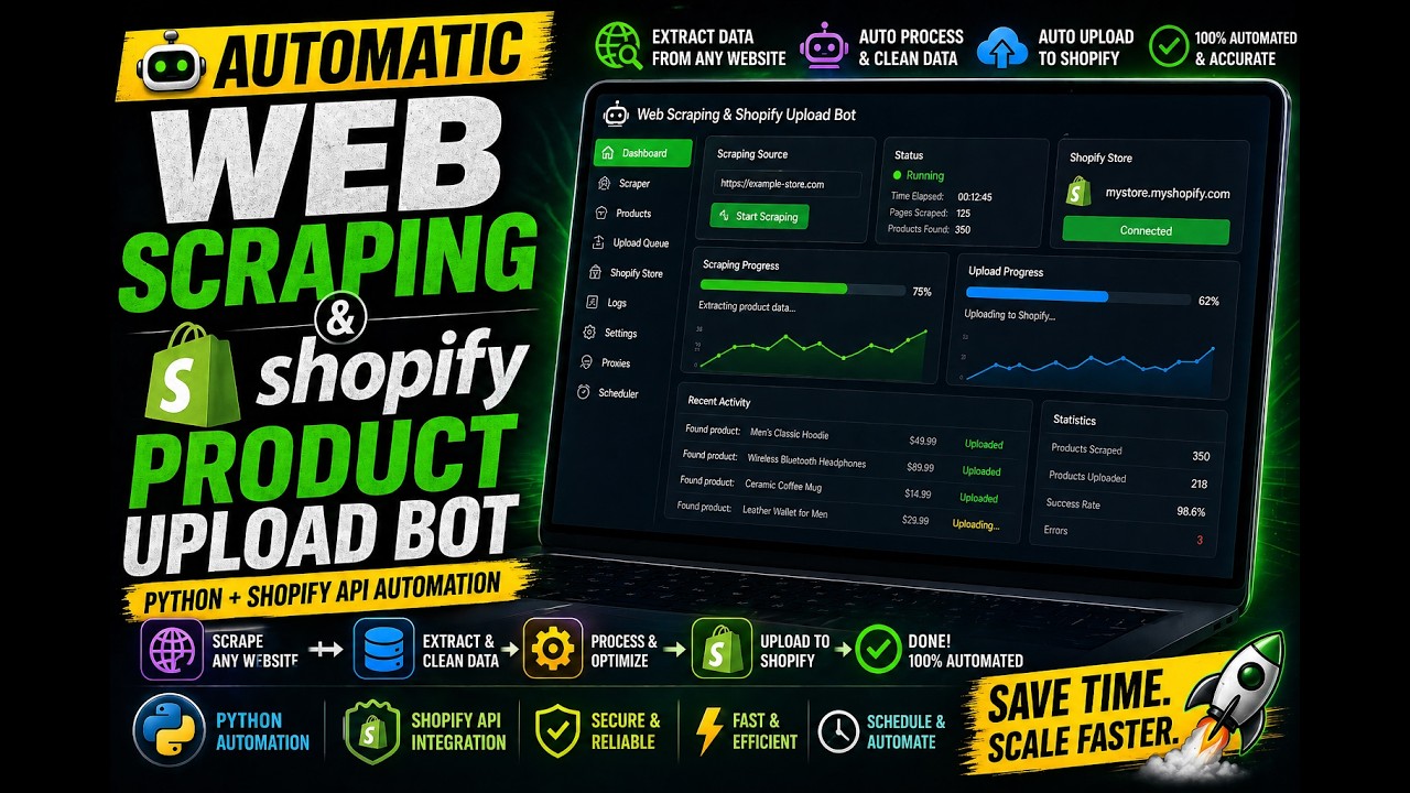 Automatic Web Scraping & Shopify Product Upload Bot | Python + Shopify API Automation