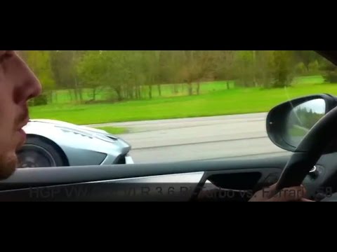 Grey Ferrari 458 Speciale Vs HGP VW Golf VI R 3 6 Bi Turbo 2nd Angle From The Golf 