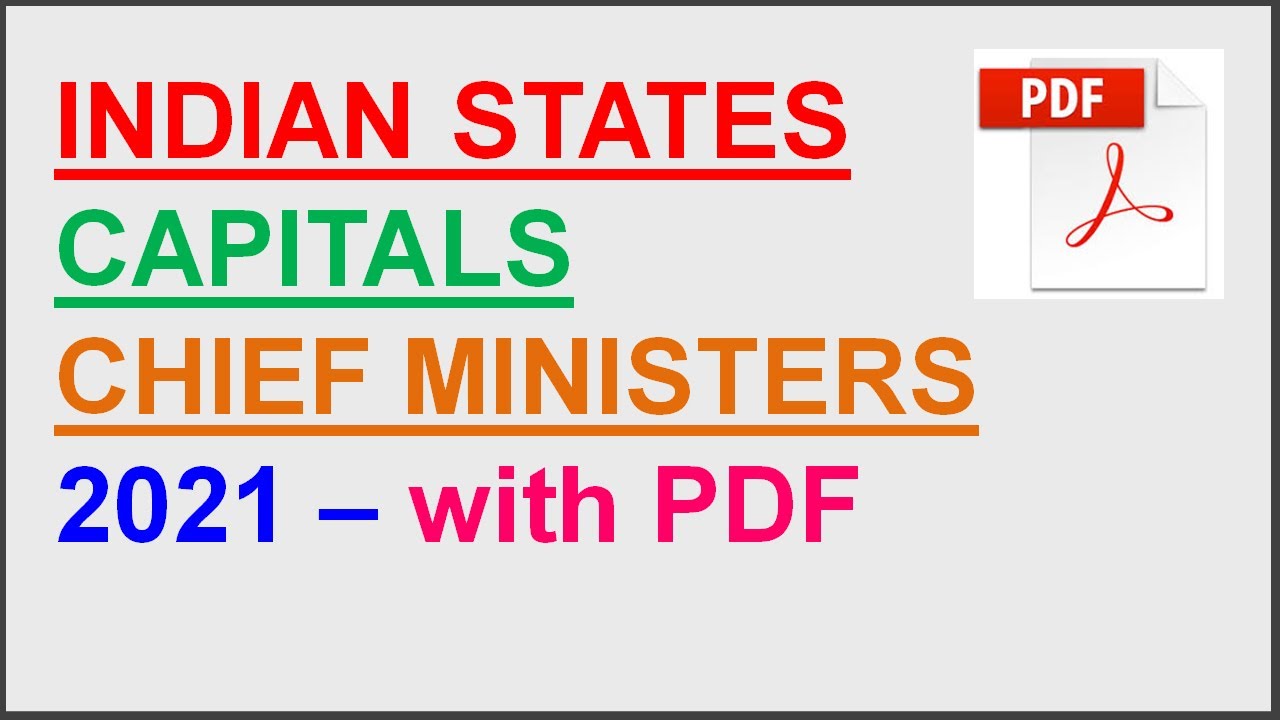 List of Indian States Capital and Chief Ministers 2021  Fully Updated  PDF Download