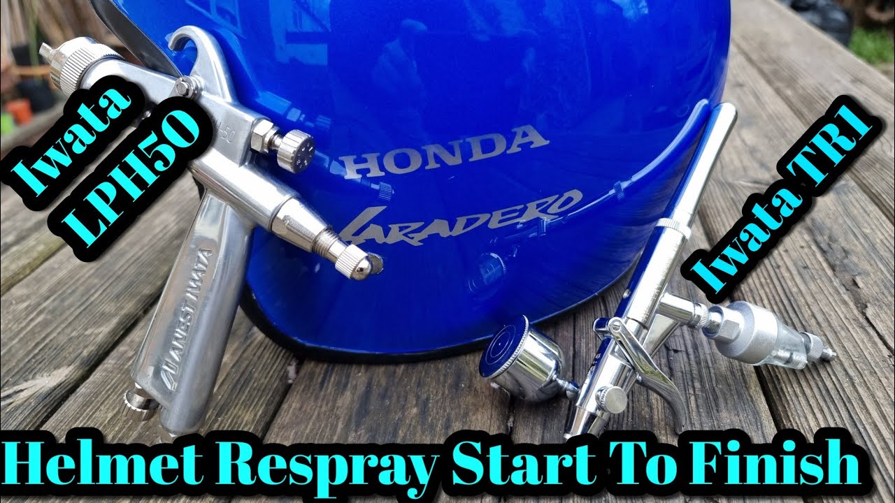 Iwata HP TR1 Airbrush & LPH50 Mini Gun For Spraying A Motorcycle Helmet For Honda Varadero