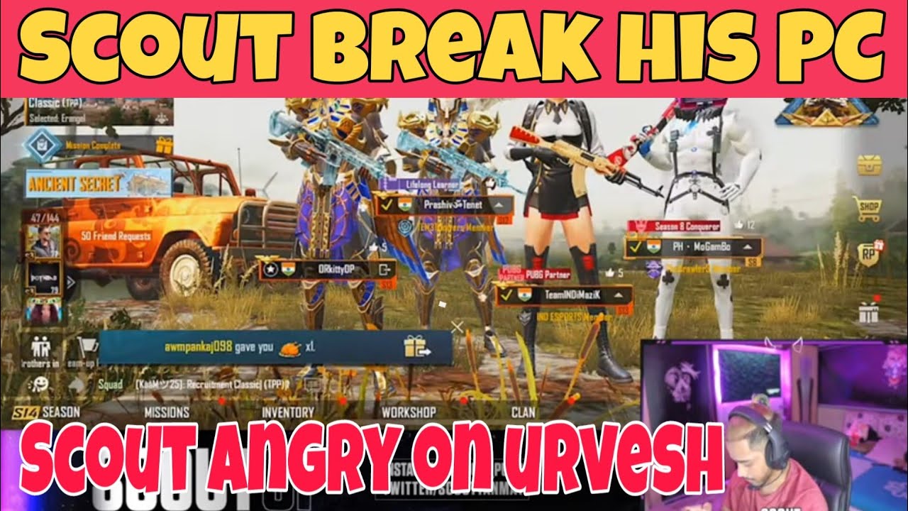 Scout Break His PC || Scout Angry on Urvesh || Scout RIP PC || Scout Urvesh fight || 