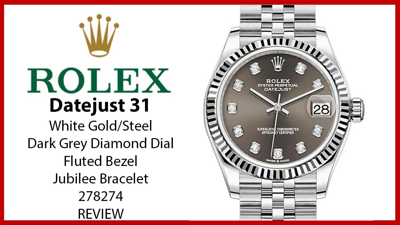 Rolex Datejust 31 White Gold/Steel Dark Grey Diamond Dial & Fluted Bezel Jubilee 278274 - REVIEW