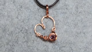 Asymmetrical Heart Pendant with Tiny Faceted Stone Wire Wrapping Tutorial