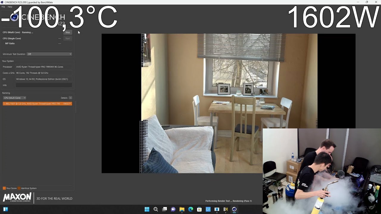 Threadripper 7995WX in Cinebench R23 over 200K 6 GHz 1600W YouTube