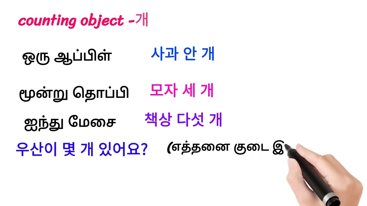 Korean counting particle in Tamil ( 개,명,분,병,마리,벌,잔,장,권)