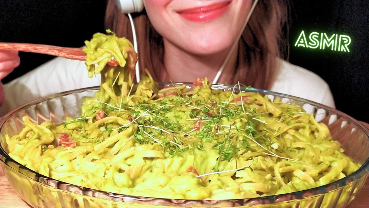 ASMR AVOCADO PESTO PASTA *St. Patrick's Day (No Talking|Eating Sounds)