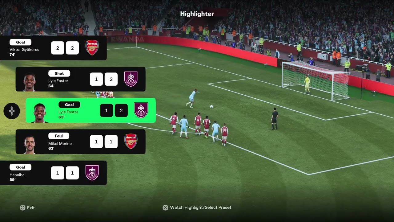 FC 26 Arsenal vs Burnley, realistic sliders goals 