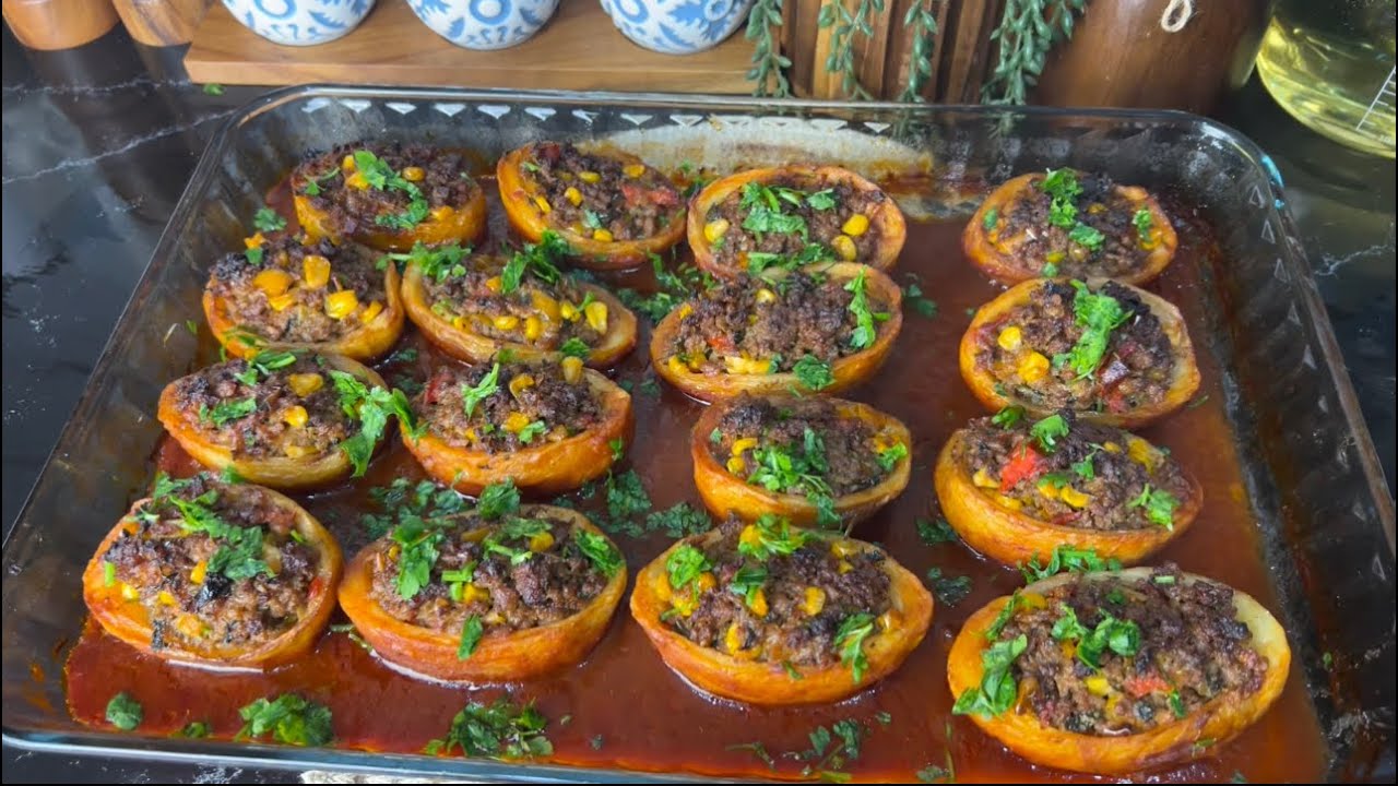 قوارب البطاطا المحشية باللحم والخضار 🌙