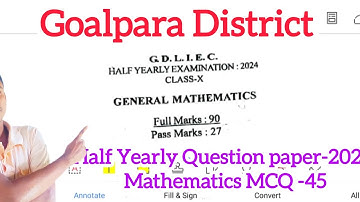 Half Yearly Exam 2024 Maths Class 10/Goalpara District//#MCQ_question solve in Assamese#mathematics