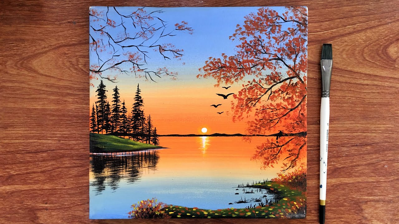 Calm Sunset Landscape painting for beginners | Acrylic Painting