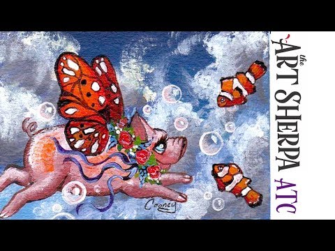 How to Artist Trading Card Fairy Flying Pig Art Sherpa Swap PLAYLIVE