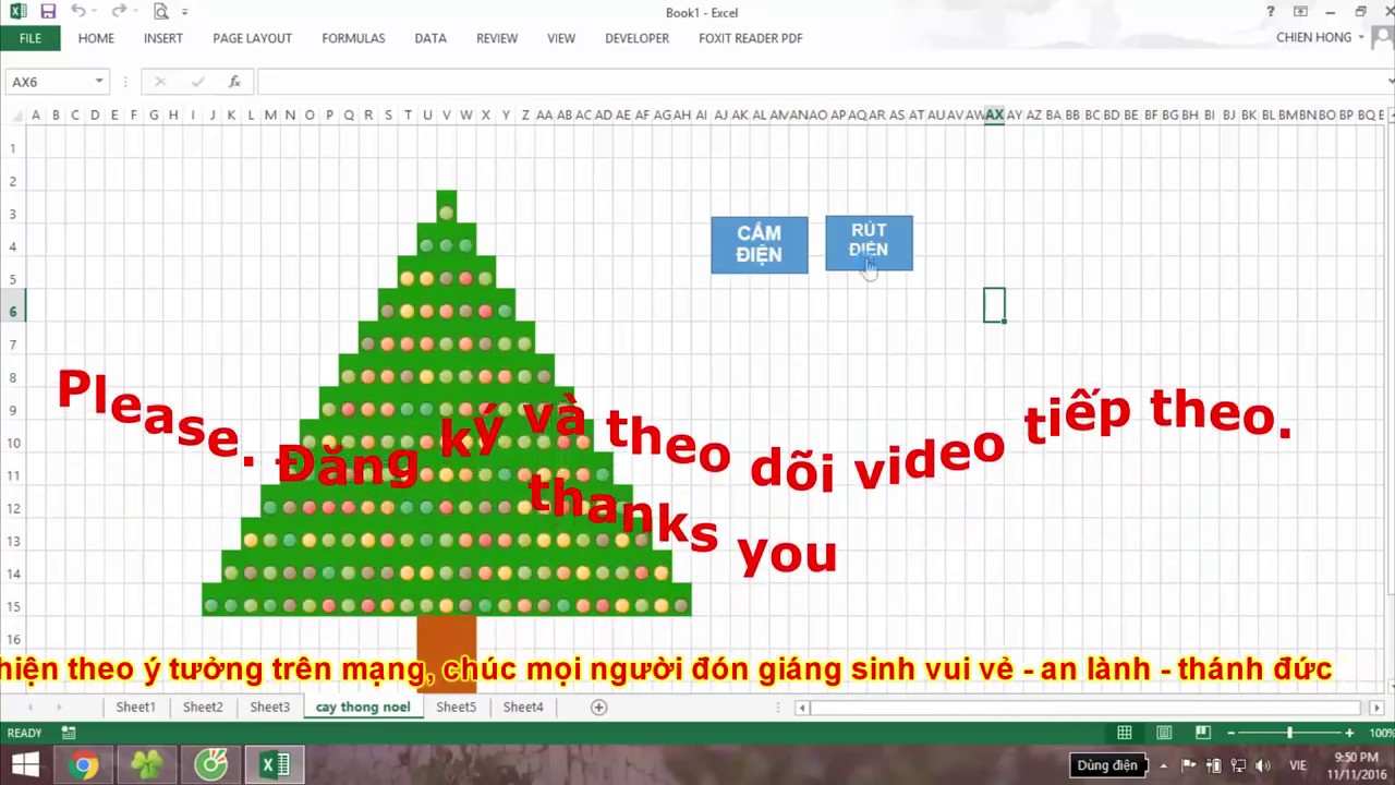 Hướng dẫn làm cây thông noel trong Excel - youtube