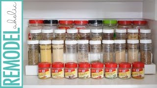 Need to organize your spice cabinet? You can build this easy DIY tiered spice rack for less than 3 dollars!! All you need is a 2x4 a 