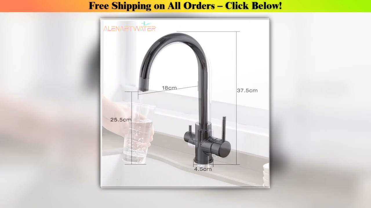 Chrome Dual Handle Filtered Crane For Kitchen, 360 Rotation Water Filter Tap Three Ways Sink Mixer
