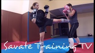 SAVATE boxe française → Travail des combinaisons techniques en duo
