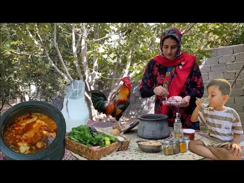 زندگی روستایی درست کردن آبگوشت آتیشی