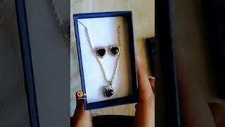 silver blue heart pendant set😍🤩 #gift