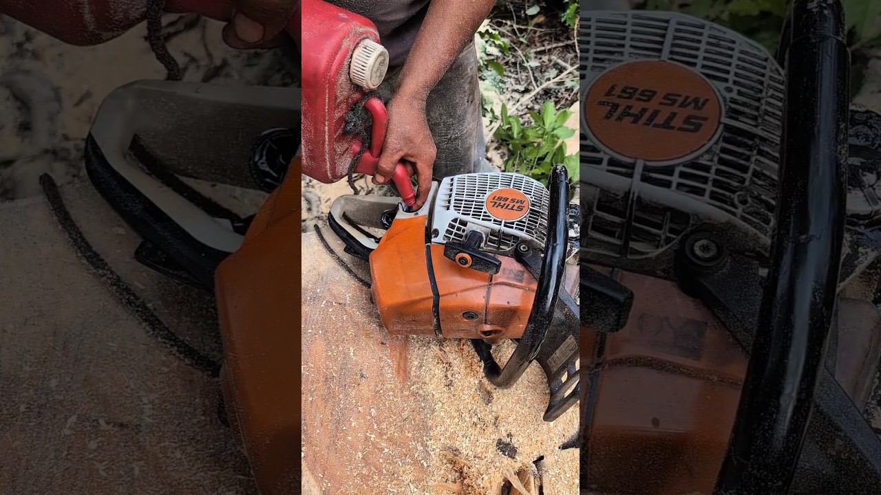 El aceite de mezcla en el combustible es la vida del motor de una motosierra 💪🔥 #chainsaw #asmr