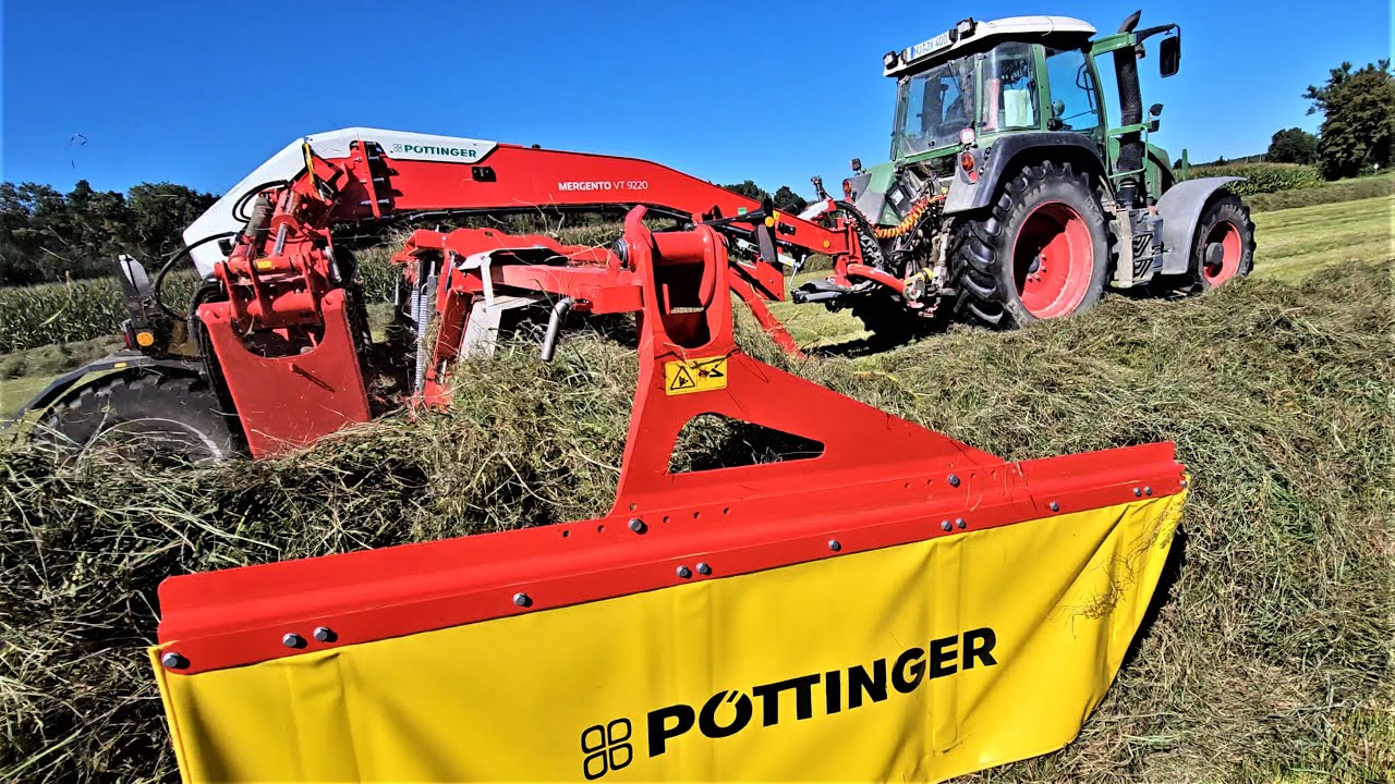 Kraftvoll im Test der Pöttinger MERGENTO VT 9920 Bandschwader Profi im Grünland mit 9,20 m Breite!
