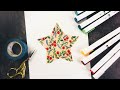 Drawing a Floral Five Pointed Star with Acrylograph and Gouache  | 12 Cards of Christmas No:3 Star