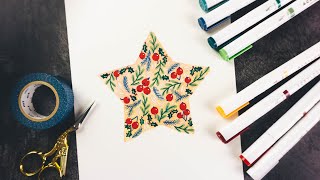 Drawing a Floral Five Pointed Star with Acrylograph and Gouache  | 12 Cards of Christmas No:3 Star