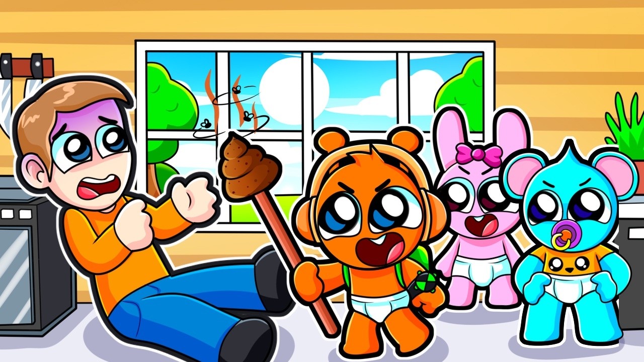 ¡BEBE OREN y BEBE SKY DESTRUYEN la CASA de su PAPÁ con POPO Y EL SE ENFADA MUCHO! 😱 SPRUNKI