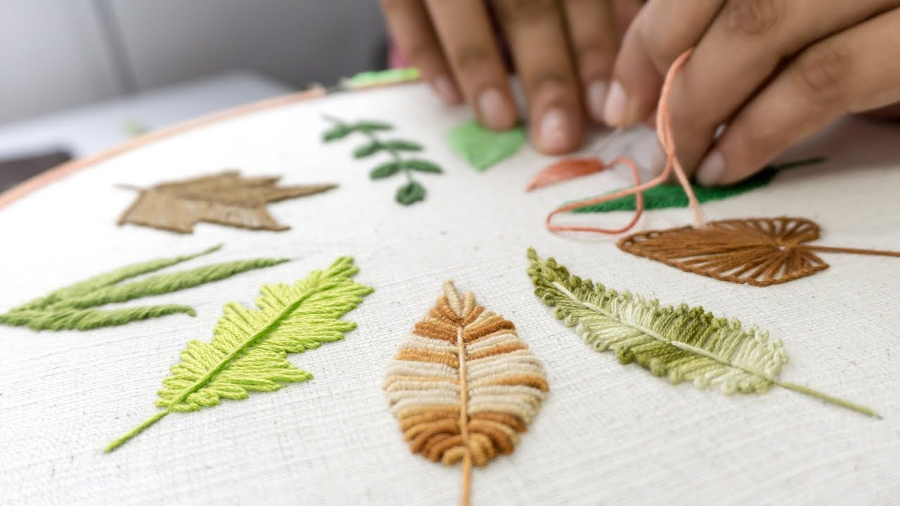 hand-embroidery-for-beginners-10-types-of-leaves-youtube