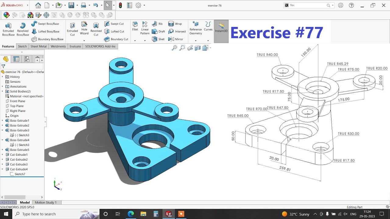 solidworks tutorial for beginners Exercise #77 - YouTube