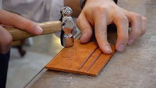 Process of Making a Handmade card wallet. The Best leather craftsman of ten year's experience.