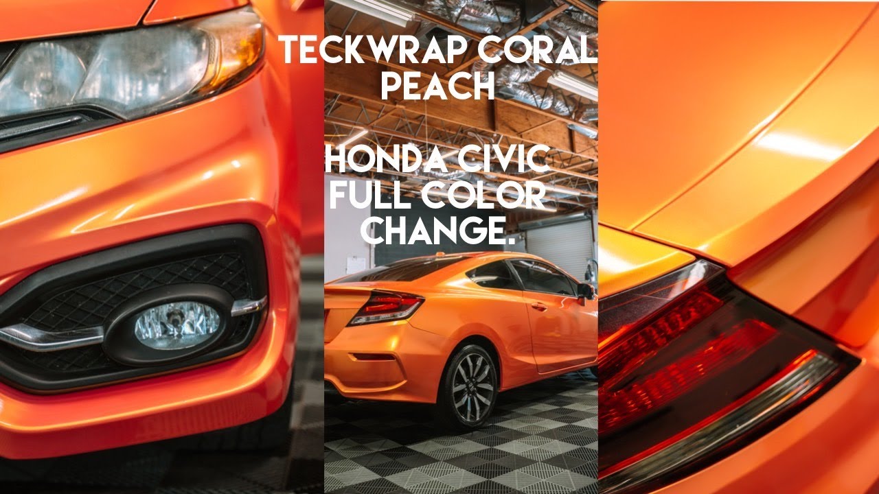 TECKWRAP CORAL PEACH HONDA CIVC COUPE FULL COLOR WRAP / COLOR CHANGE YouTube
