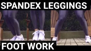 Spandex Foot Workout With Jump Rope In Shiny Spandex Leggings