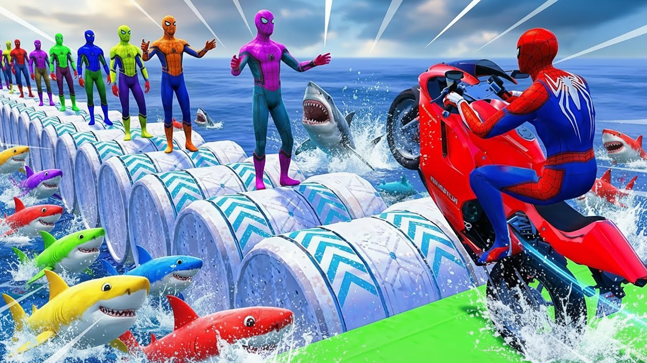 SPIDER-MAN Rescue ELSA from VENOM on Spiral Bridge | GTA 5 IMPOSSIBLE RAMP JUMP