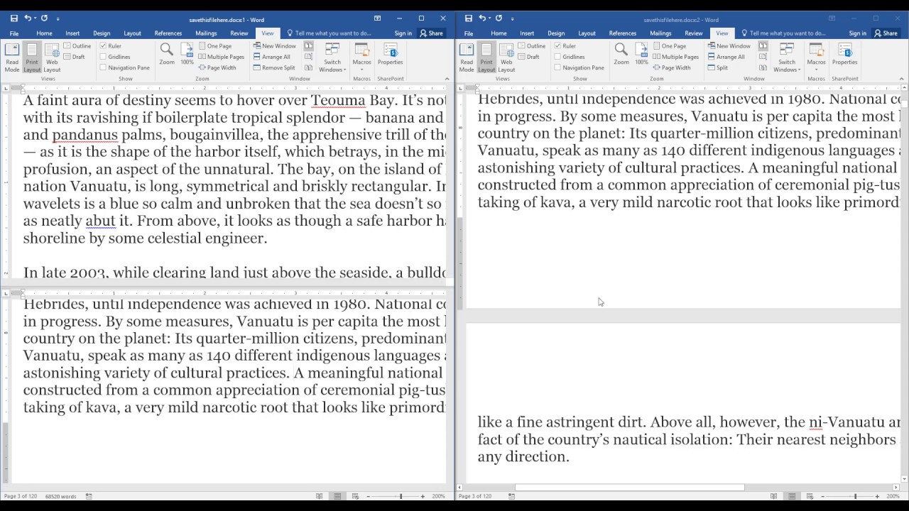 change layout of one page in word