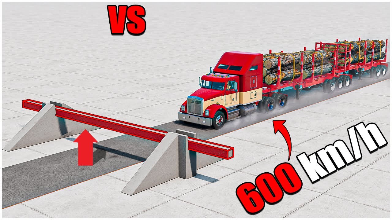 BeamNG Drive | v0.32 | Log Truck With Dummy VS Square Concrete Barrier ...